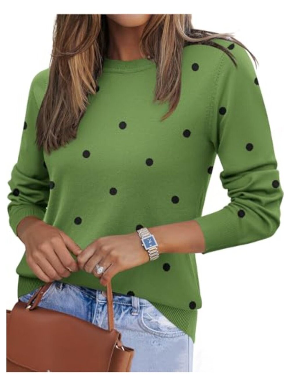 Women's Crew Neck Long Sleeve Pullover Sweater Knit Business Casual Top